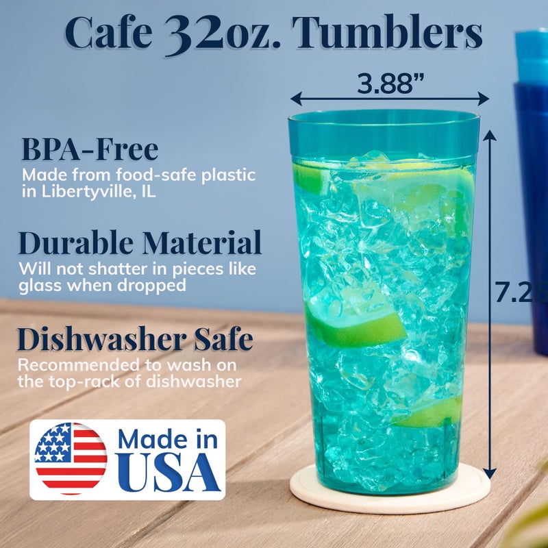 US Acrylic CafÃ© Plastic Reusable Tumblers (Set of 12) 32-ounce Iced-Tea Cups, Assorted | Value Set of Restaurant Style Drinking Glasses, Stackable, BPA-free, Made in the USA | Top-rack Dishwasher Safe - Image 2